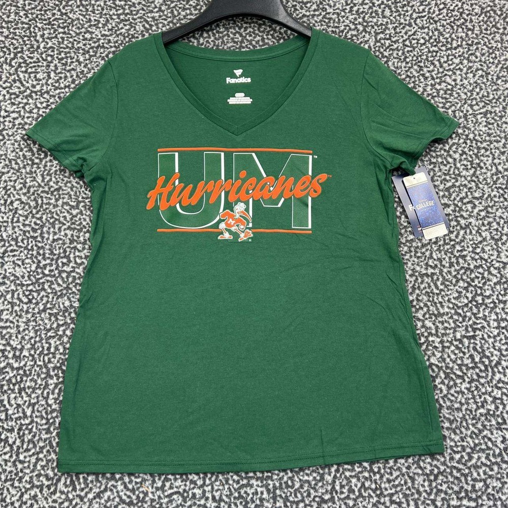 Miami‎ Hurricanes Shirt Women Medium Green Fanatics Short Sleeve V-Neck New M